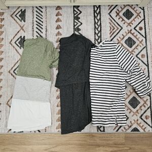 Nursing Queen Tees Set Stripes,‎ Flap & Zipper Closures Green, Gray, White Large